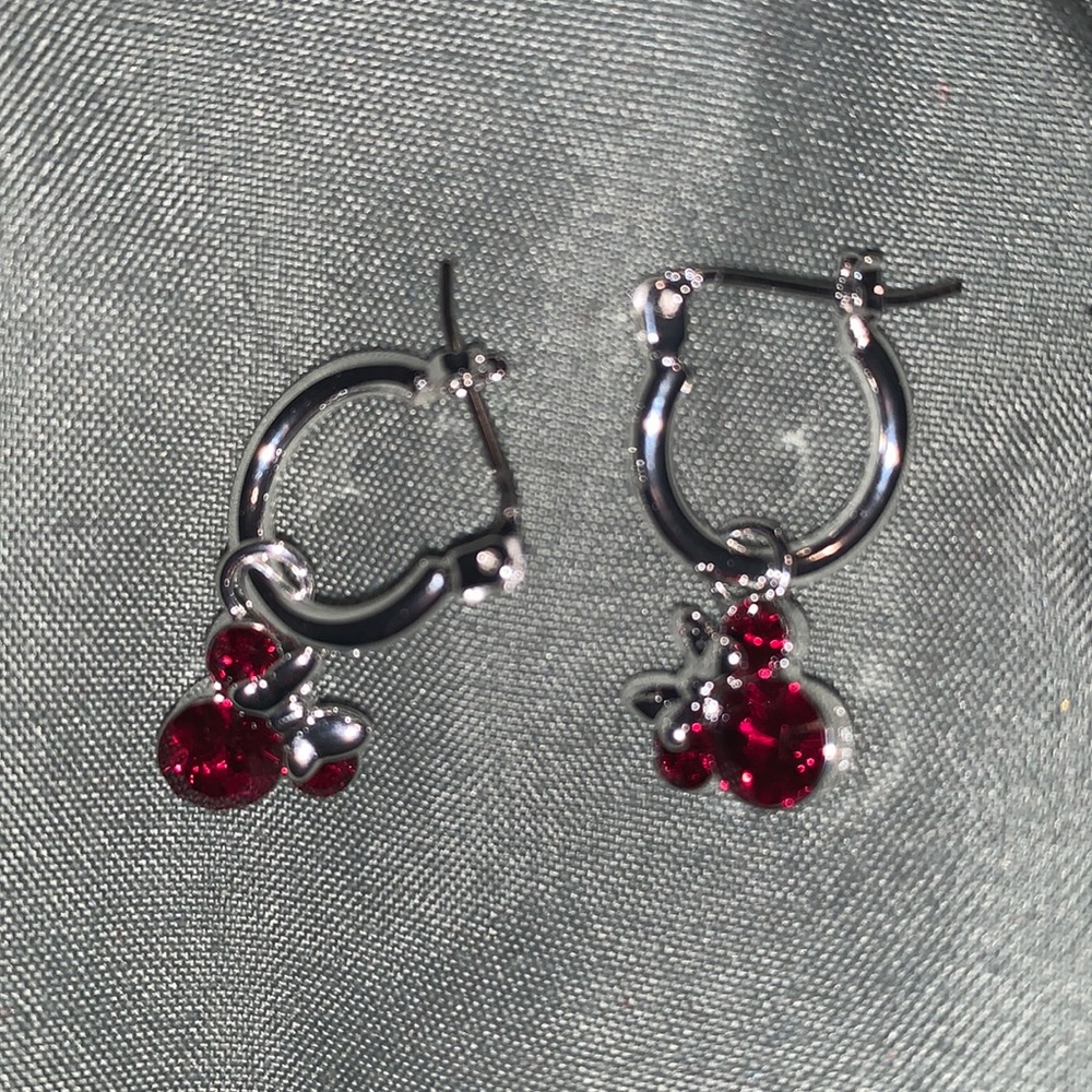 Minnie Mouse Silver & Ruby Hoop Earrings
